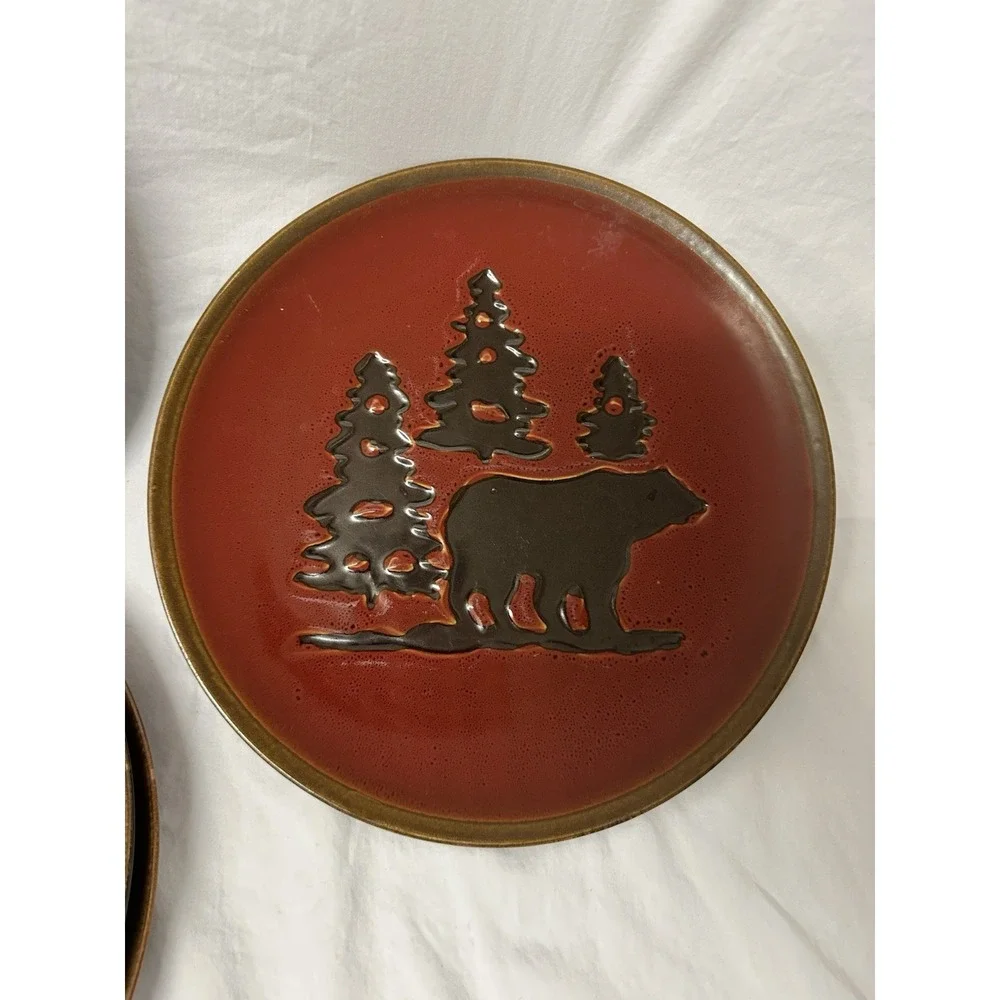Home Studio Woodland Red Stoneware Dinner Plates 11